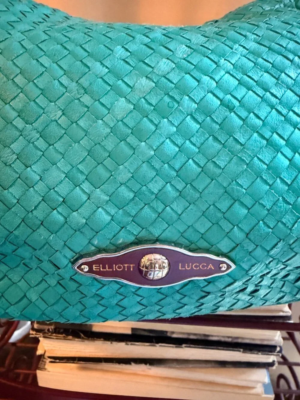 Elliot Lucca Woven Leather Turquoise Green Hobo Bag